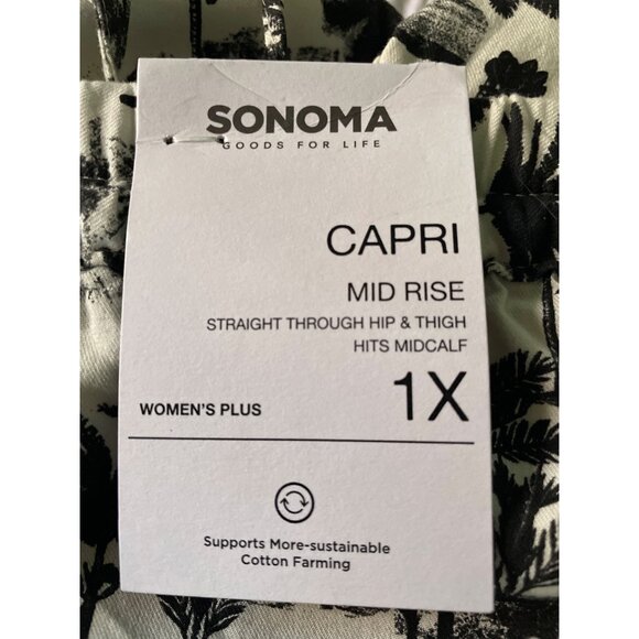 Capri Pants Mid Rise Palm Tree Print Black & White Size Plus 1X Summer Style - Picture 6 of 8